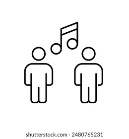 Two people and musical notes. Shared listening experience, fan club. Pixel perfect vector icon