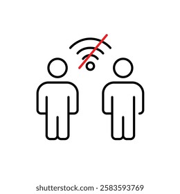 Two people and no wifi symbol. Limited connectivity, digital detox and going offline. Pixel perfect vector icon
