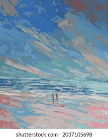 Two people on the ocean coast