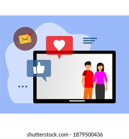 two people on the tablet and various icons next to it