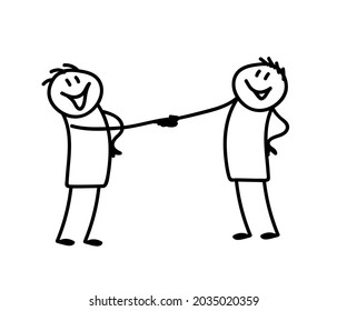 Two people on a white background. Handshake. Sketch. Vector illustration.