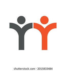 
Two people one gray the other red standing side by side, abstract illustration of unity.