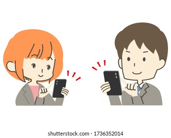 Two people operating a smartphone