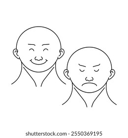 two people with opposite thinking and mood. pessimist and optimist faces. flat vector isolated illustration on white background