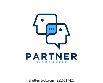 two people, partner chat communication logo design