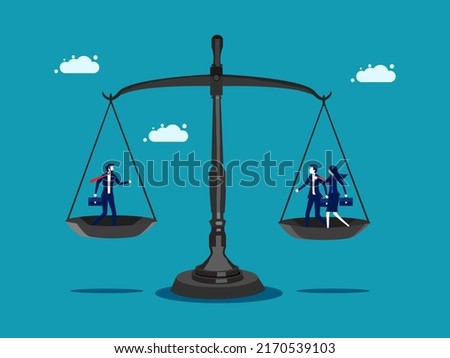 Two people per person on the scales. Businesswoman on balance scales. business concept