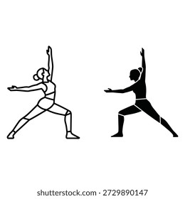 Dos personas realizando poses de yoga con una delineada en blanco y negro y la otra en ejercicio negro