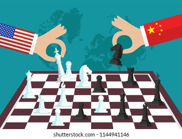 Two people playing chess. Conflict between USA and China