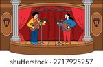 Two people playing guitars and singing on stage