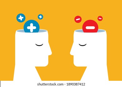 Dos personas con mente positiva y negativa. Ilustración vectorial