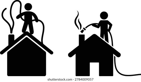 Two people putting out chimney fires with hoses