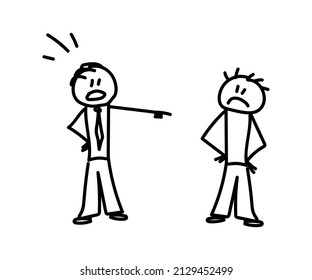 Two people quarrel. The director yells at his worker. Sketch. Vector illustration.