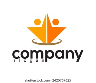 two people raise their hands out of the circle logo design template