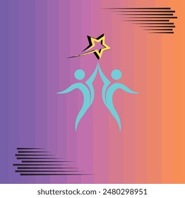 Dos personas buscando una estrella, simbolizando el trabajo en equipo o persiguiendo sueños. Adecuado para conceptos inspiradores o motivacionales en proyectos de diseño.