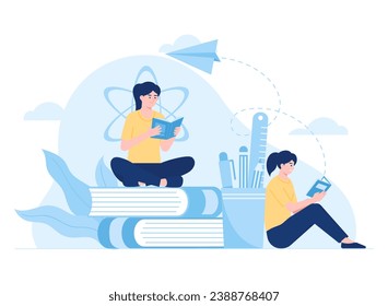 two people reading books trending concept flat illustration