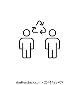 Two people and recycling arrows. Eco-friendly team, collective sustainability. Pixel perfect, editable stroke icon