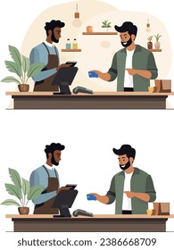  two people at a restaurant making contactless payment