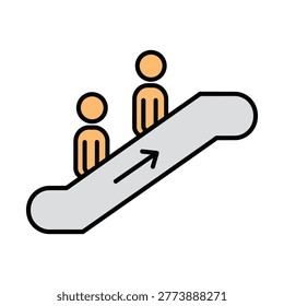 Two people riding on an escalator moving upwards together icon