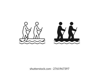 Two people rowing a boat icons for team water sport