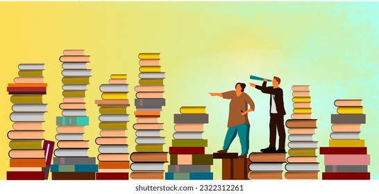 Two people search between many books