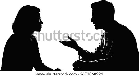 Two people are seated and engaged in conversation, their postures suggesting a discussion or consultation.  Silhouettes of two individuals, possibly in a counseling or discussion setting.