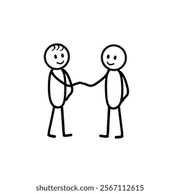  two people shake hands with each other, greeting, communication, handshake, pictogram of a human figure, flat vector illustration