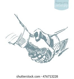 Deux personnes se serrent la main, concept de partenariat, illustration vectorielle dessinée à la main, croquis