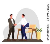 Two people shake hands as a result of agreement. Successful cooperation. Happy businessman. Isolated vector illustration in cartoon style