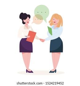 Two people shake hands as a result of agreement. Successful cooperation. Happy businessman. Isolated vector illustration in cartoon style