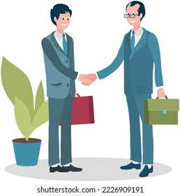 Two people shake hands as result of agreement on business deal. Successful cooperation. Happy businessman. Diversity corporate handshake men shaking hands in office, ending meeting, new client