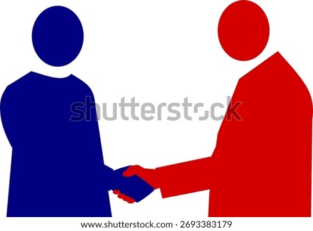 Two people shake hands, signifies agreement, cooperation, congratulations, agreement or friendship.