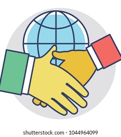 
Two people shaking hands globe in the background symbolising global partnership
