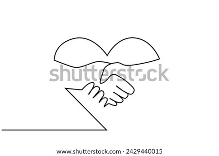 two people shaking hands heart symbol help health support one line art design