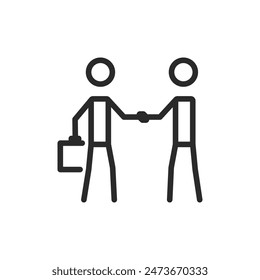 Two people shaking hands, linear style icon. agreement or partnership. Editable stroke width.