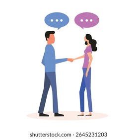 two people shaking hands and talking, positive handshake, agreement, good deal, partnership concepts