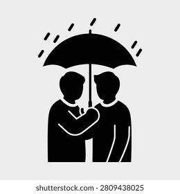 Two people sharing an umbrella in the rain vector illustration