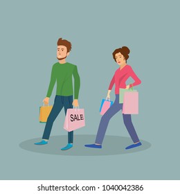 Two people are shopping vector illustration.
