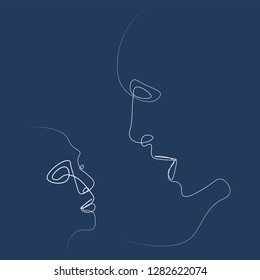 Two people silhouettes drawn with one line. Simple vector illustration. Separate on a colored background.