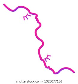 Two people silhouettes drawn with one line. Simple vector illustration. Separate on a white background.
