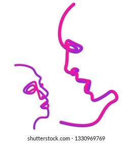 Two people silhouettes drawn with one line. Simple vector illustration. Separate on a white background.