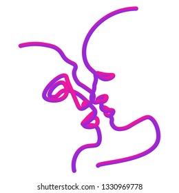Two people silhouettes drawn with one line. Simple vector illustration. Separate on a white background.