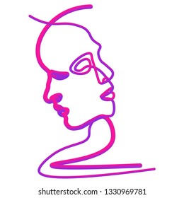 Two people silhouettes drawn with one line. Simple vector illustration. Separate on a white background.