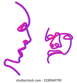 Two people silhouettes drawn with one line. Simple vector illustration. Separate on a white background.