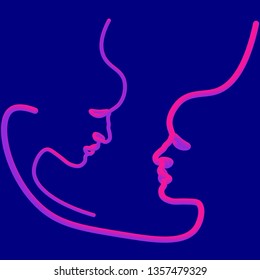 Two people silhouettes drawn with one line. Simple vector illustration. Separate on a color background.