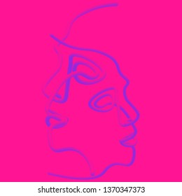 Two people silhouettes drawn with one line. Simple vector illustration. Separate on a color background.