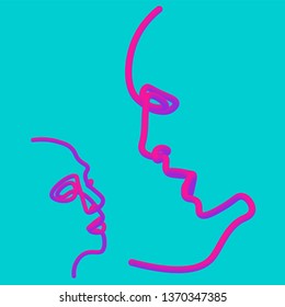 Two people silhouettes drawn with one line. Simple vector illustration. Separate on a color background.