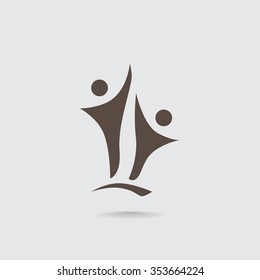 Two People Silhouettes Reaching Up Logo