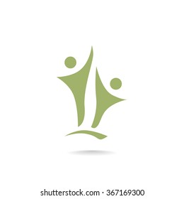 Two people silhouettes reaching up logo