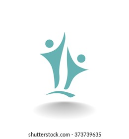 Two people silhouettes reaching up logo
