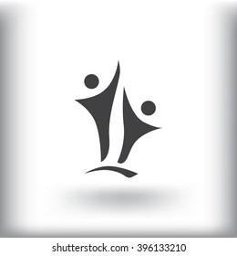 Two people silhouettes reaching up logo